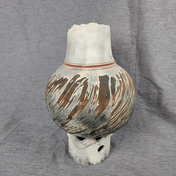 Vintage John Natale Raku Pottery Vase with Stand Riser Gray Rust Abstract Rustic - Picture 4 of 11